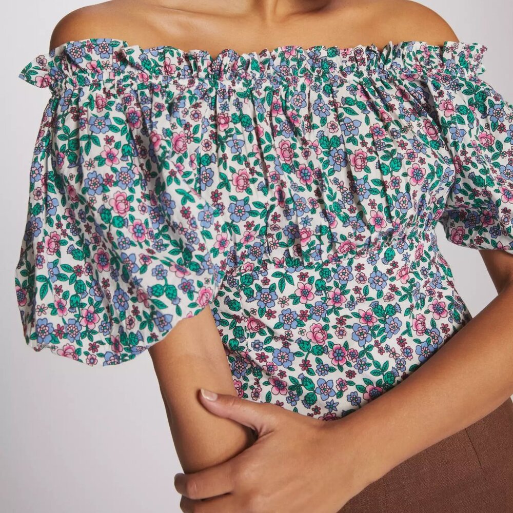 NWOT Anthropologie Banjanan Off the Shoulder Floral Blouse Top Size XS